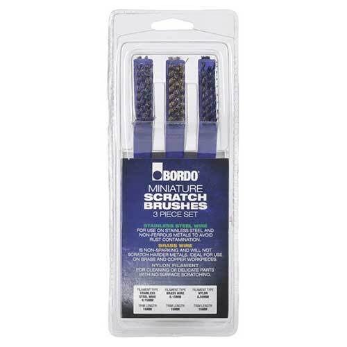 Bordo Miniature Wire Brush Set (Stainless, Brass, Nylon) - 3 Pieces - AIMS Industrial Supplies