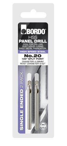 Bordo No.20 HSS Bright Single Ended Panel Drill Bit (Clam) - 2/Pack