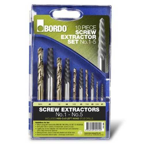 Bordo Screw Extractor No. 1 - 5 and Left Hand Stub Drill - 10 Pieces - AIMS Industrial Supplies