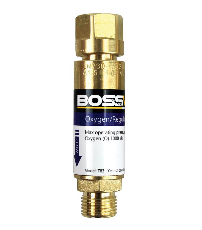 Bossweld Flashback Arrestor Oxygen Regulator End1