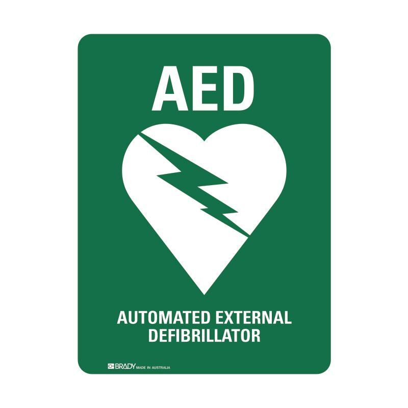 Brady AED Automated External Defibrillator Sign  225 x 300mm Polypropylene