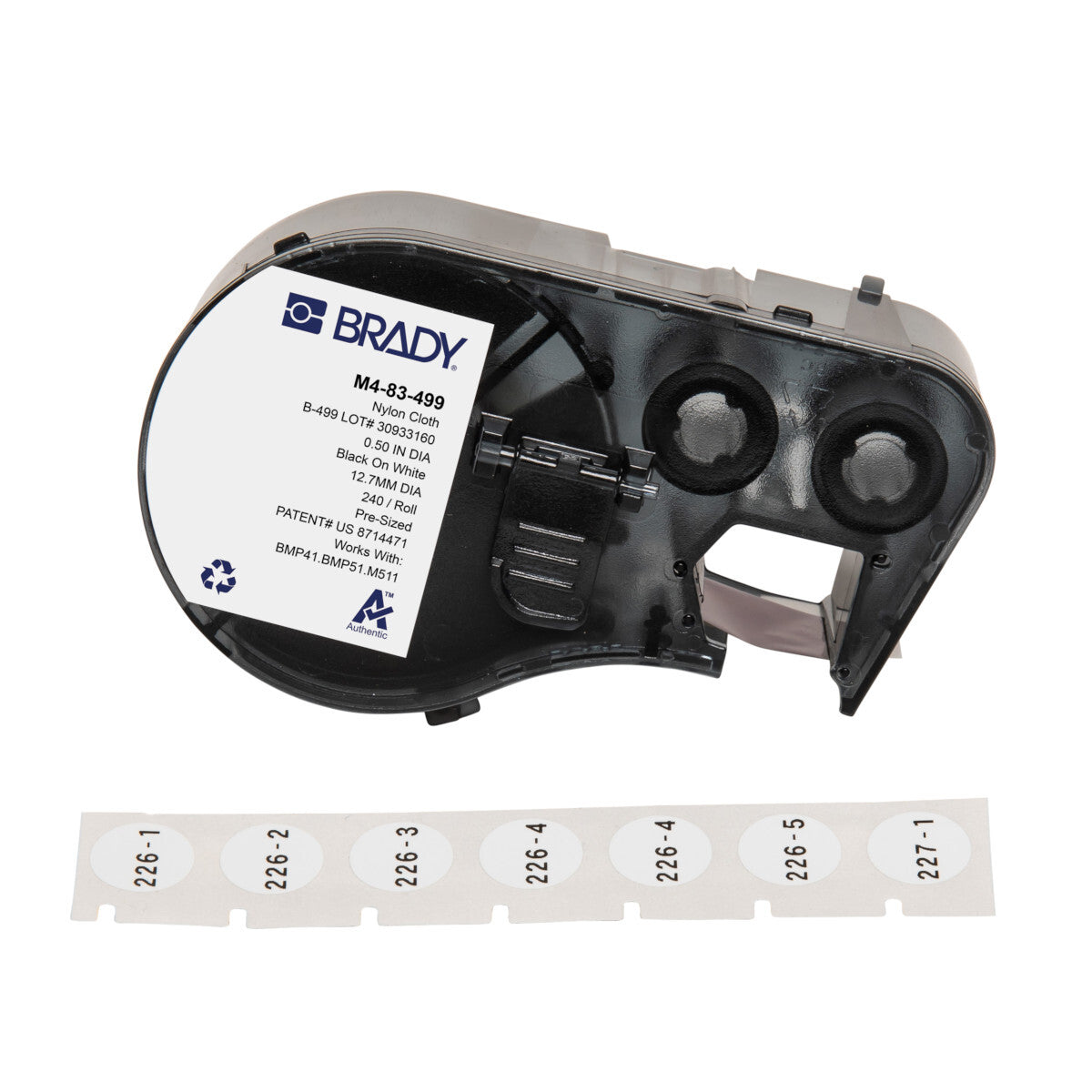 Brady Aggressive Adhesive Multi-Purpose Nylon Label 12.7mm Dia., Black On White