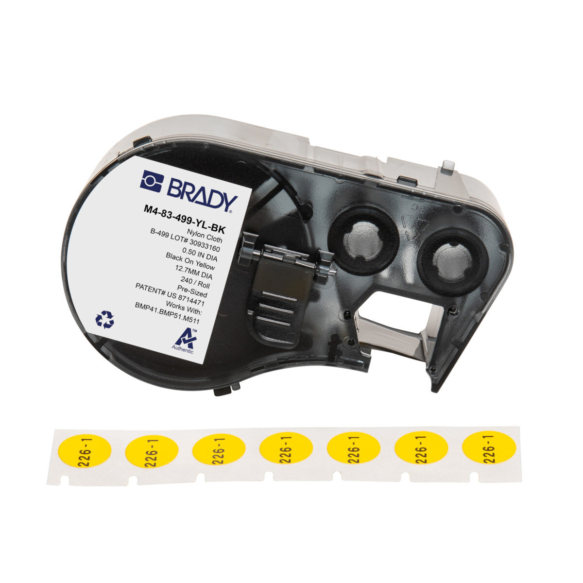 Brady Aggressive Adhesive Multi-Purpose Nylon Label 12.7mm Dia., Black On Yellow