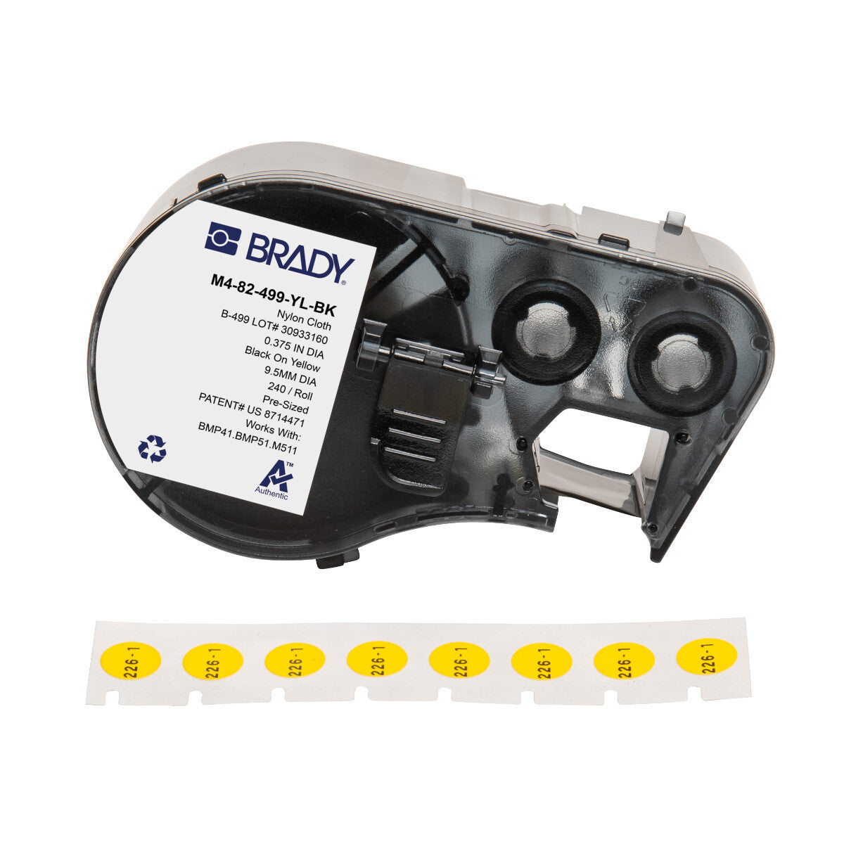 Brady Aggressive Adhesive Multi-Purpose Nylon Label 9.53mm Dia., Black On Yellow