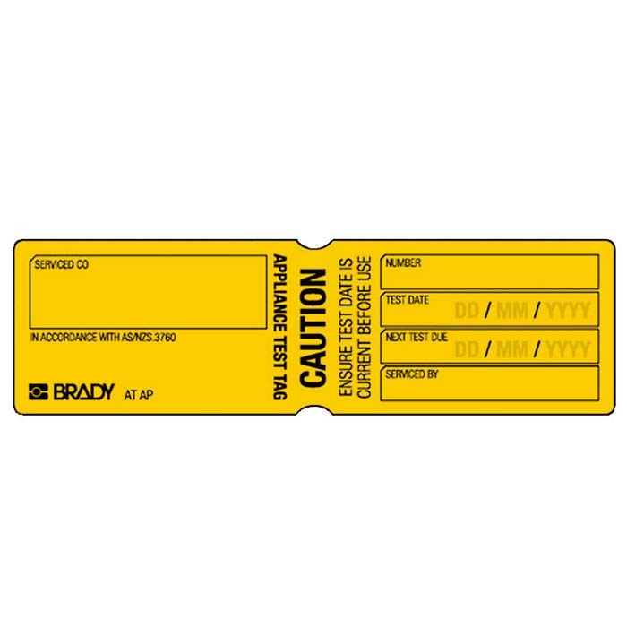 Brady Appliance Test Tag - Caution Yellow, 100/Pack
