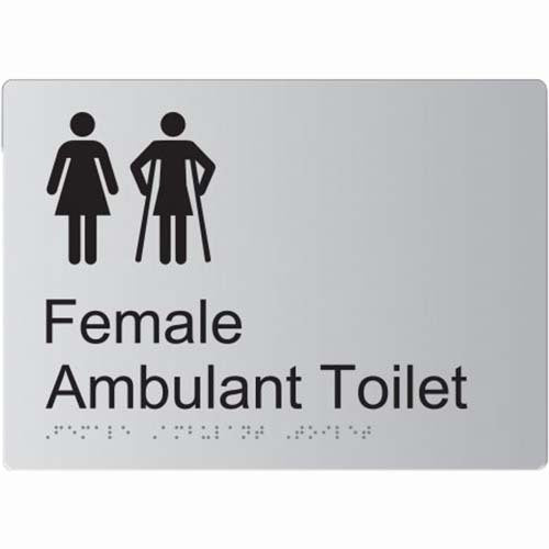 Brady Braille Sign - Female Ambulant Toilet 220 x 180mm Aluminium