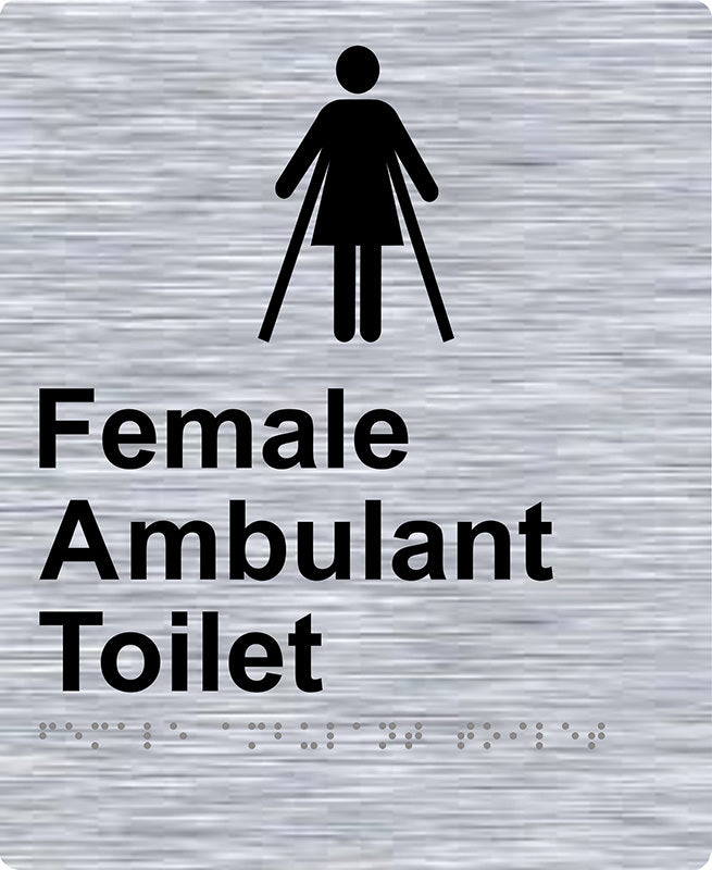 Brady Braille Sign - Female Ambulant Toilet 220 x 180mm Stainless Steel