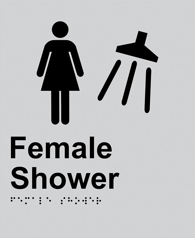 Brady Braille Sign - Female Shower 220 x 180mm Aluminium