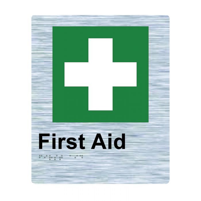 Brady Braille Sign - First Aid 220 x 180mm Stainless Steel