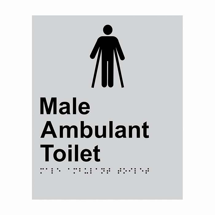 Brady Braille Sign - Male Ambulant Toilet 220 x 180mm Stainless Steel