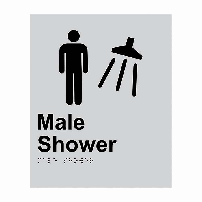 Brady Braille Sign - Male Shower 220 x 180mm Aluminium