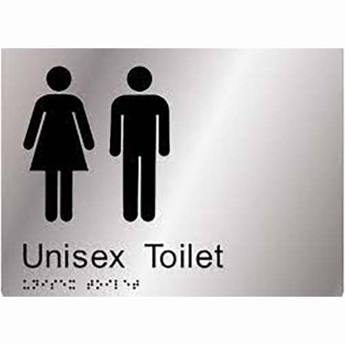 Brady Braille Sign - Unisex Toilet 220 x 180mm Aluminium