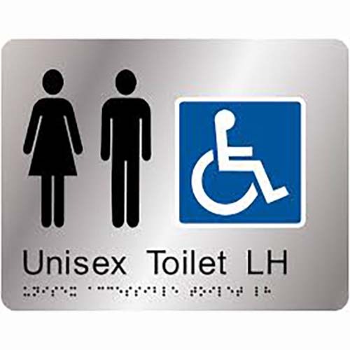 Brady Braille Sign - Unisex Toilet LH 220 x 180mm Stainless Steel