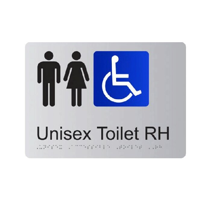 Brady Braille Sign - Unisex Toilet RH 220 x 180mm Aluminium