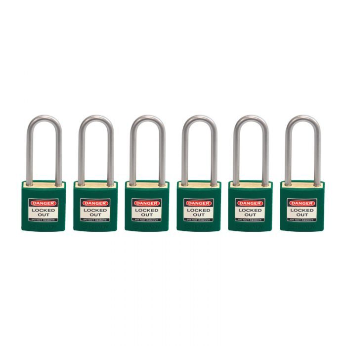 Brady Brass Safety Padlock Keyed Alike (KA) Green - 6/Pack