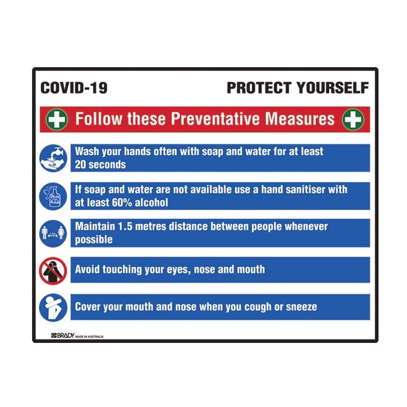 Brady COVID-19 Prevention Multi-Message Sign 1200 x 1500mm Poly