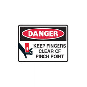 Brady Danger Keep Fingers Clear Of Pinch Point, 90 x 125mm Self Adhesive Vinyl - 5/Pack - AIMS Industrial Supplies