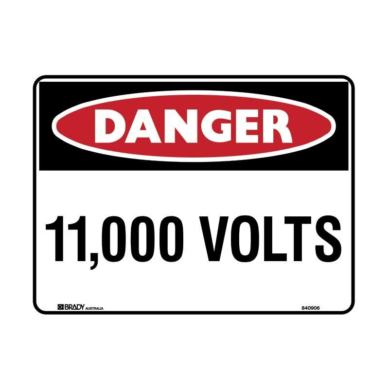 Brady Danger Sign - 11,000 Volts 250 x 180mm Self-Adhesive Vinyl