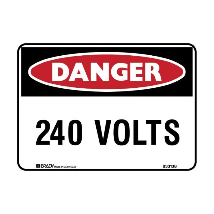 Brady Danger Sign - 240 Volts 250 x 180mm Self-Adhesive Vinyl