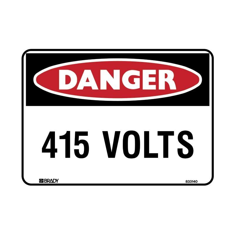 Brady Danger Sign - 415 Volts 300 x 225mm Polypropylene