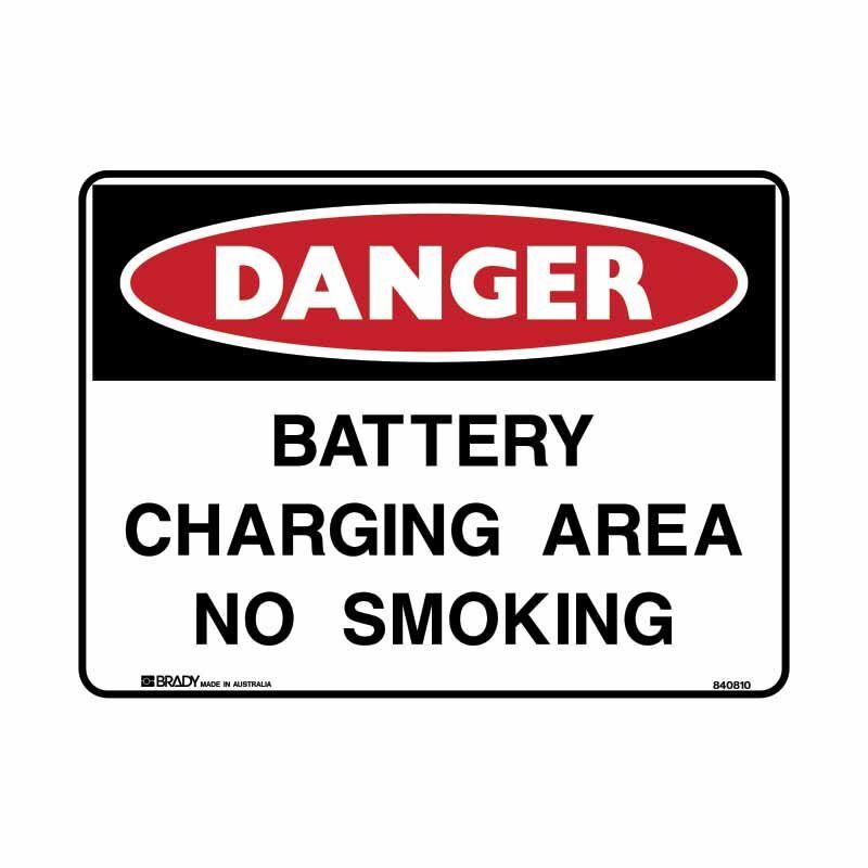 Brady Danger Sign - Battery Charging Area No Smoking 450 x 300mm Metal