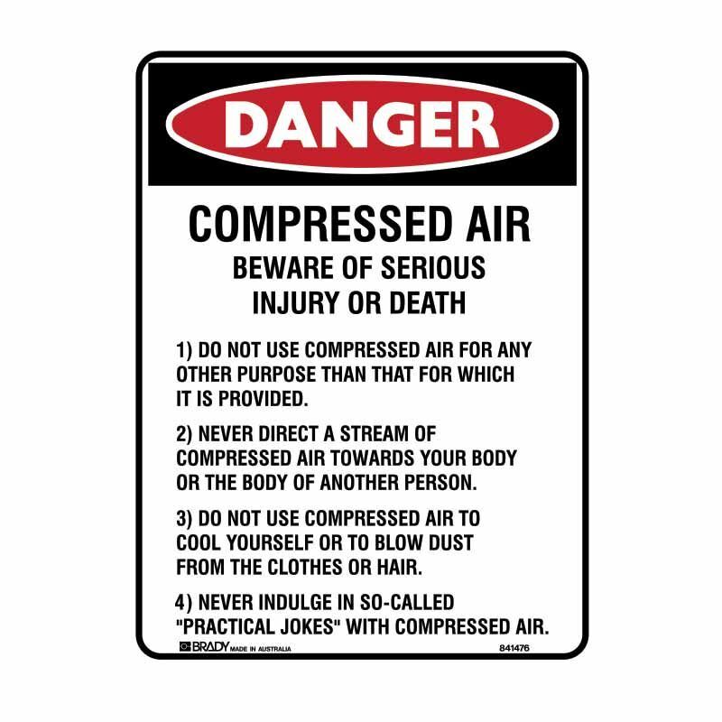 Brady Danger Sign - Compressed Air 450 x 600mm Polypropylene