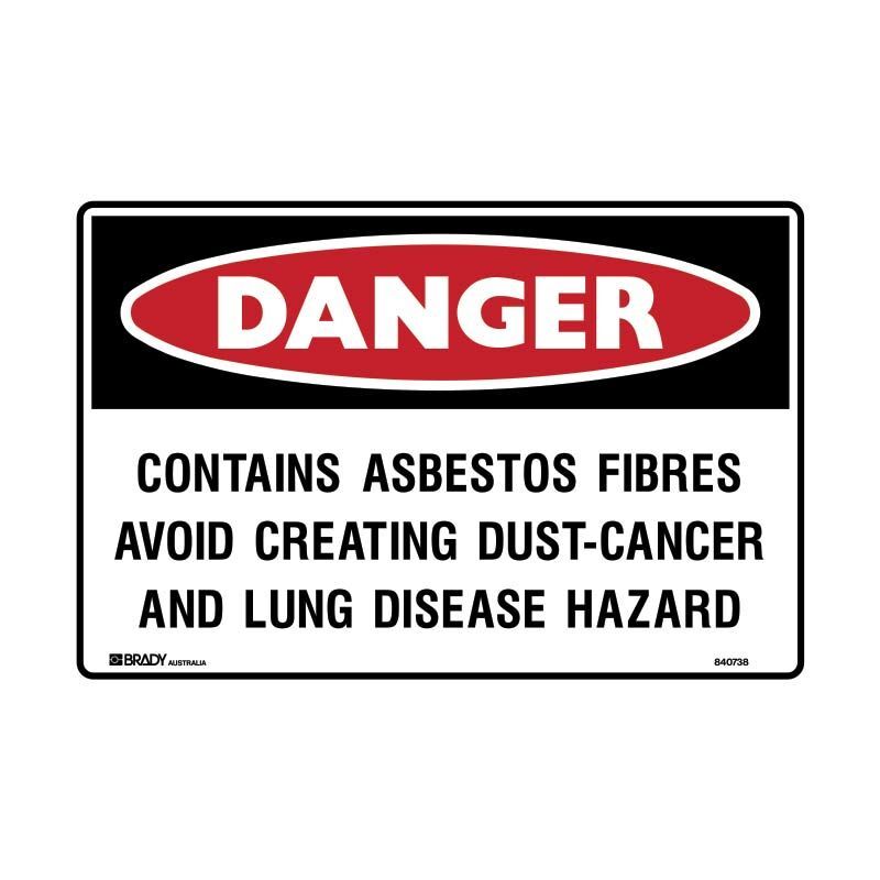 Brady Danger Sign - Contains Asbestos Fibres 250 x 180mm Sticker