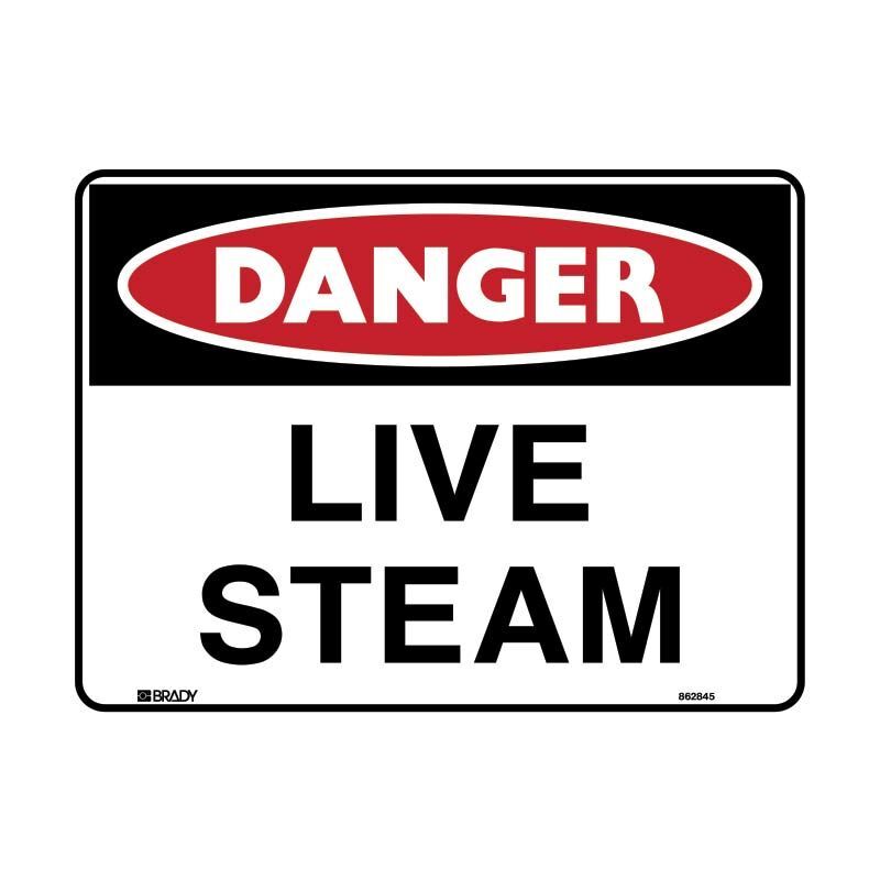 Brady Danger Sign - Live Steam 250 x 180mm Self-Adhesive Vinyl
