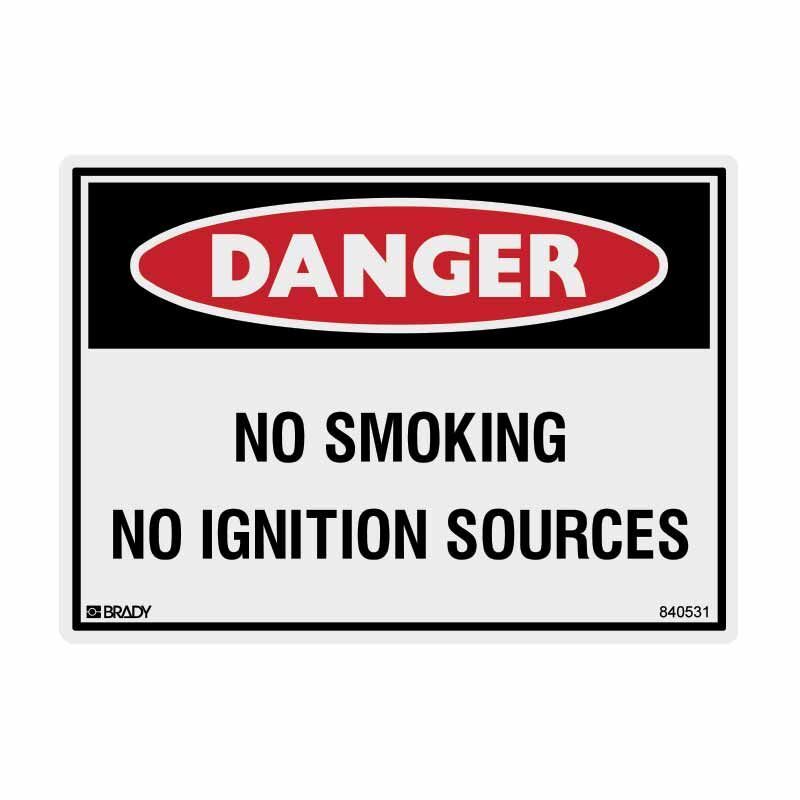 Brady Danger Sign - No Smoking No Ignition Sources 450 x 300mm Metal