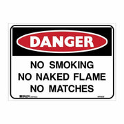 Brady Danger Sign - No Smoking No Naked Flames No Matches 250 x 180mm Sticker