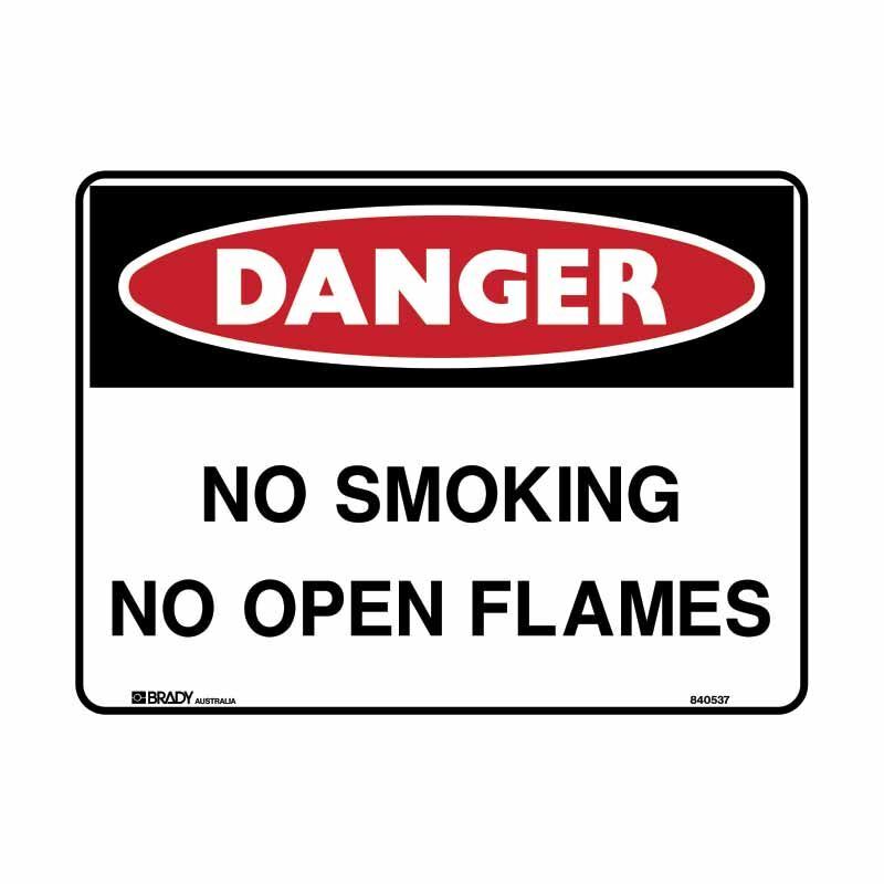 Brady Danger Sign - No Smoking No Open Flames 450 x 300mm Polypropylene