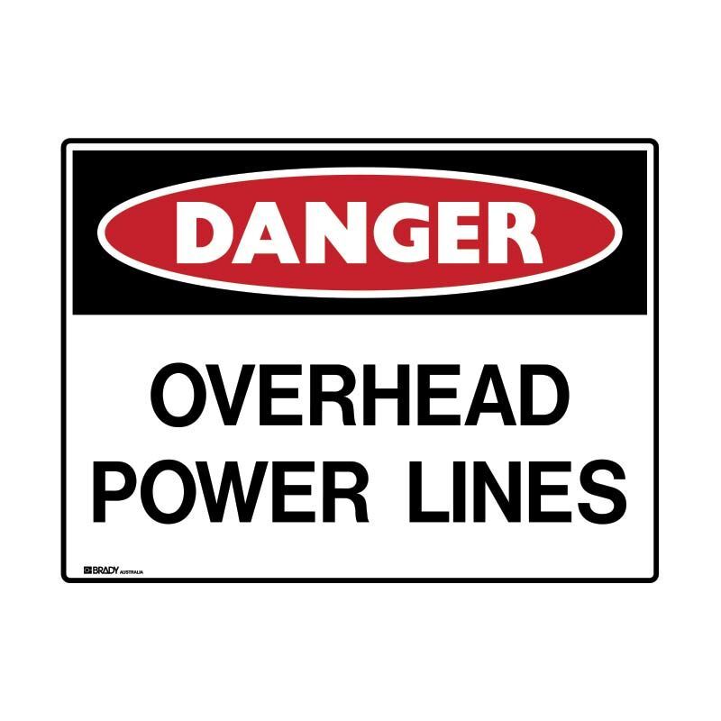 Brady Danger Sign - Over Head Power Lines 600 x 450mm Metal - AIMS Industrial Supplies