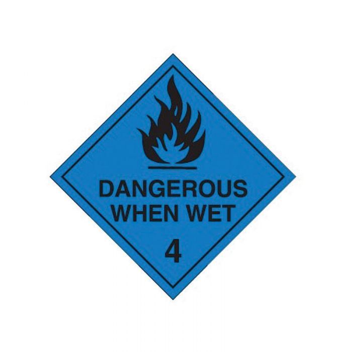 Brady Dangerous Goods Label - Dangerous When Wet 4 (Black) 250 x 250mm Self Adhesive Vinyl