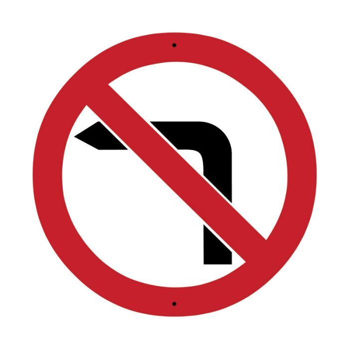 Brady Directional Traffic Sign - No Left Turn 600 x 600mm C1 Ref Al