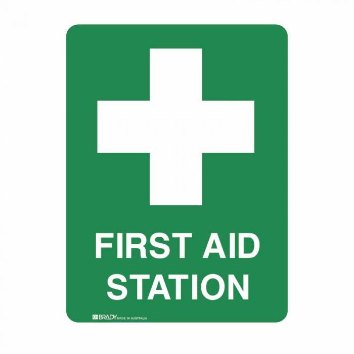 Brady Emergency Sign First Aid Station 300 x 225mm Self Adhesive Polypropylene