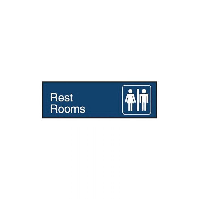 Brady Engraved Office Sign - Rest Rooms + Symbol (Gravoply) 300 x 97mm Black/Silver