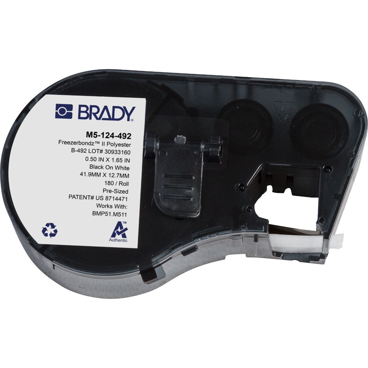Brady FreezerBondz Ultra-Thin Cryogenic Polyester Label 41.91 x 12.7mm, 9.52mm Dia., Black On White