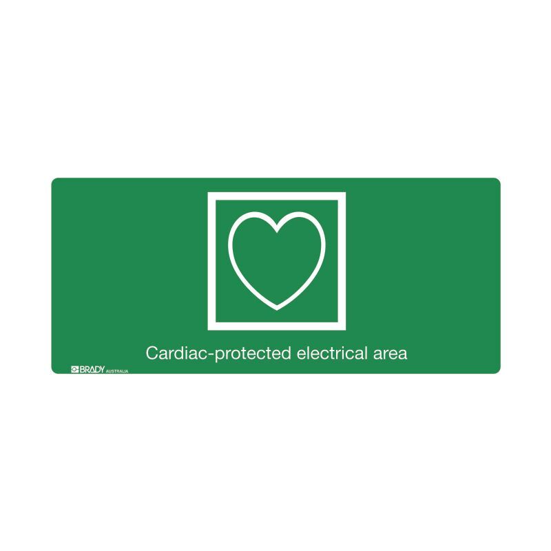 Brady Hospital/Nursing Home Sign - Cardiac Protected Electrical Area 90 x 200mm Poly