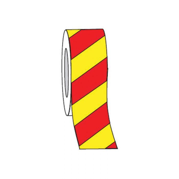 Brady Indoor Warning Tape 50mm x 16.4m Red/Yellow Diagonal Striped