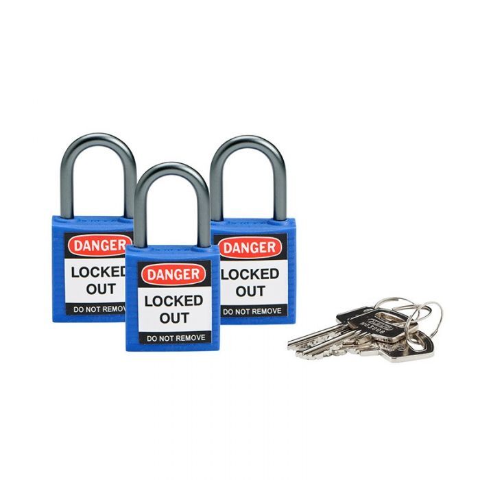 Brady Keyed Alike Padlock Blue (Steel/Nylon) - 3/Pack