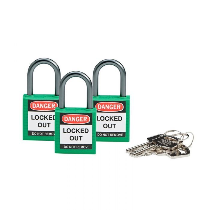 Brady Keyed Alike Padlock Green (Steel/Nylon) - 3/Pack