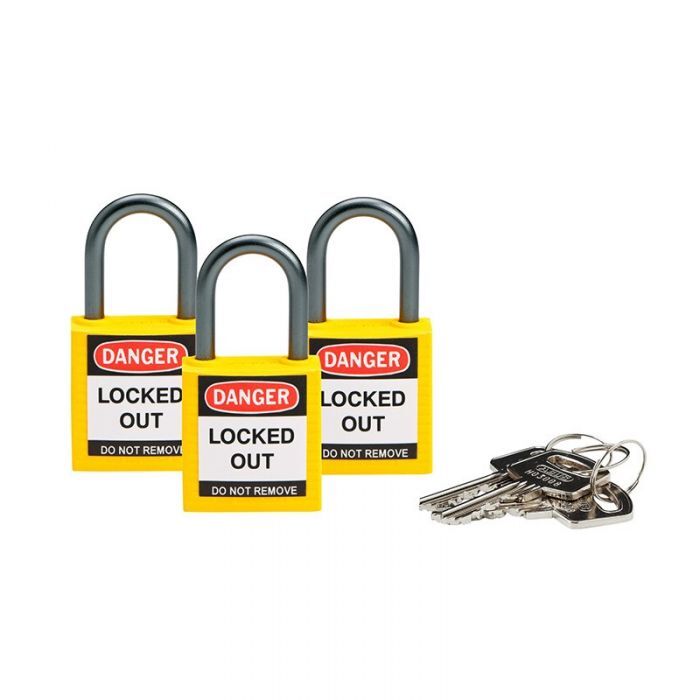 Brady Keyed Alike Padlock Yellow (Steel/Nylon) - 3/Pack