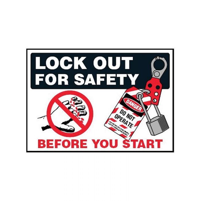 Brady Lock Out For Safety Before You Start Label - AIMS Industrial Supplies