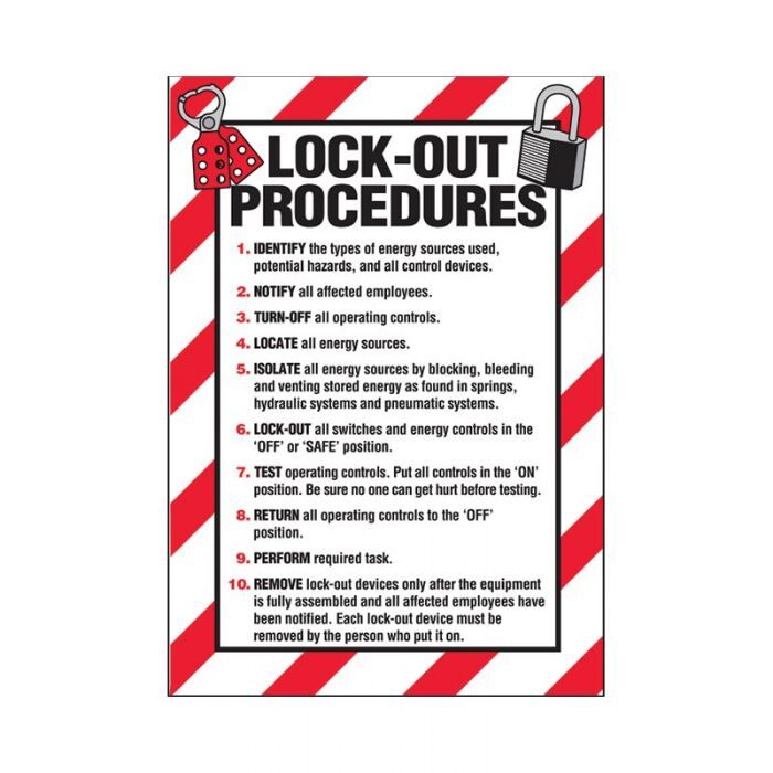 Brady Lockout Tagout Label - Lock-Out Procedures Label 180 x 250mm - AIMS Industrial Supplies