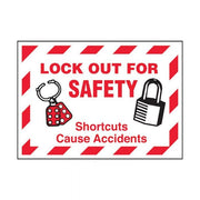 Brady Lockout Tagout Sign - Lockout For Safety, Shortcuts Cause Accidents - AIMS Industrial Supplies