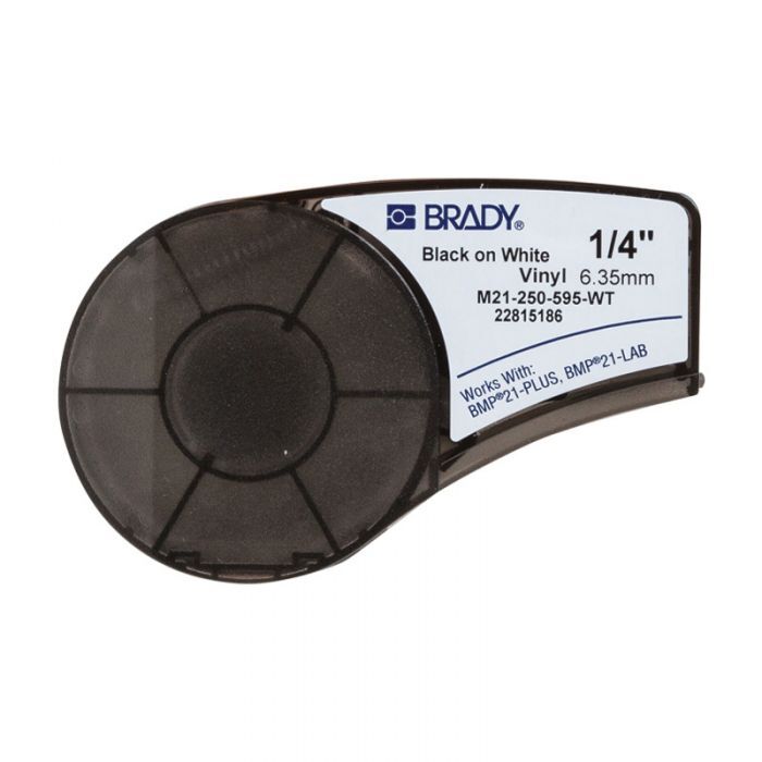 Brady M21-250-595-WT B-595 Indoor Outdoor Vinyl Label Black on White 6.35mm x 6.4m