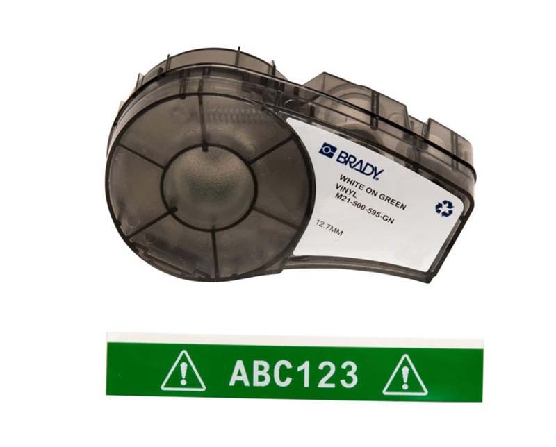 Brady M21-500-595-GN B-595 Indoor Outdoor Vinyl Label White on Green 12.7mm x 6.4m