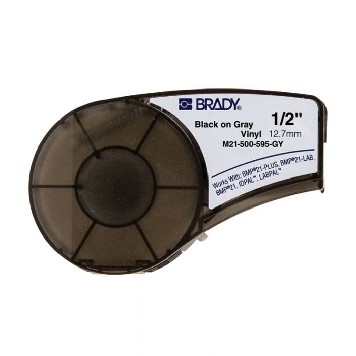 Brady M21-500-595-GY B-595 Indoor Outdoor Vinyl Label Black on Grey 12.7mm x 6.4m