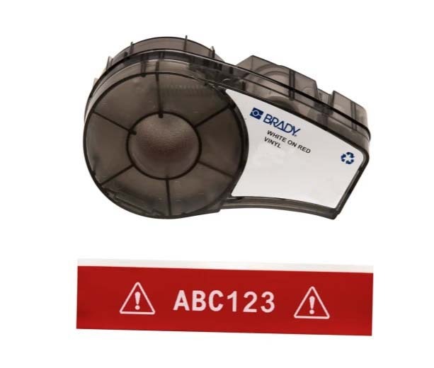 Brady M21-500-595-RD B-595 Indoor Outdoor Vinyl Label White on Red 12.7mm x 6.4m