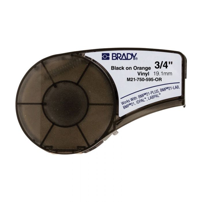 Brady M21-750-595-OR B-595 Indoor Outdoor Vinyl Label Black on Orange 19.05mm x 6.4m